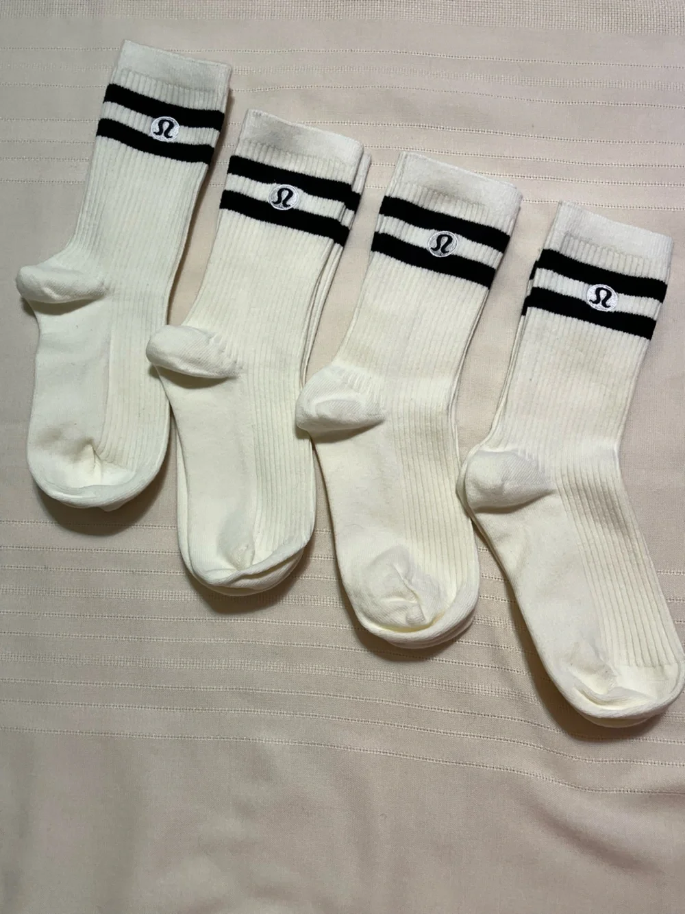 NWOT Lululemon Crew Socks with Black Stripe - 4 Pack